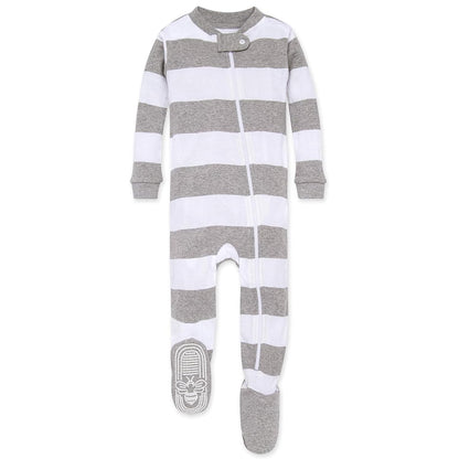 Burt's Bees Baby Pijama Cierre de Cremallera Algodón Orgánico - 18 Meses - jaspeado gris rugby raya