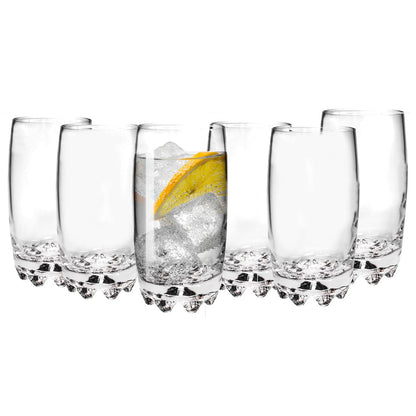 Trilogy | Juego de 6 Vasos Highball de Vidrio Italiano Transparente, Colección Galattico Long Drink para Agua, Cerveza y Cocteleria, Transparente, 415 mililitros