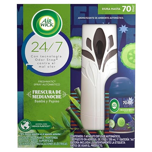 Air Wick Aromatizante Automático Freshmatic, Bambú y Pepino, Difusor + Repuesto de 250 ml