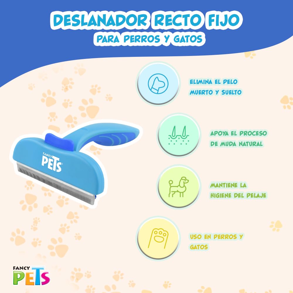 Fancy Pets Deslanador Recto Fijo CH para Perros y Gatos Removedor de Pelo Muerto y Suelto