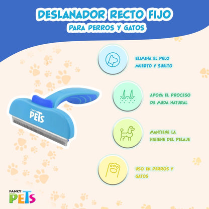 Fancy Pets Deslanador Recto Fijo CH para Perros y Gatos Removedor de Pelo Muerto y Suelto