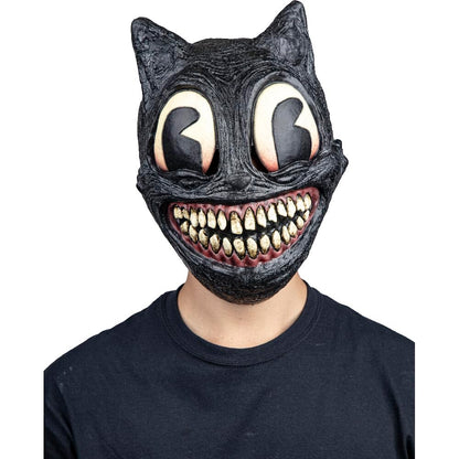 Ghoulish Productions Máscara Cartoon Cat de Látex | Diseño Creepypasta con Ojos Gigantes y Sonrisa Terrorífica para Halloween Cosplay y Fiestas | Negro Talla M