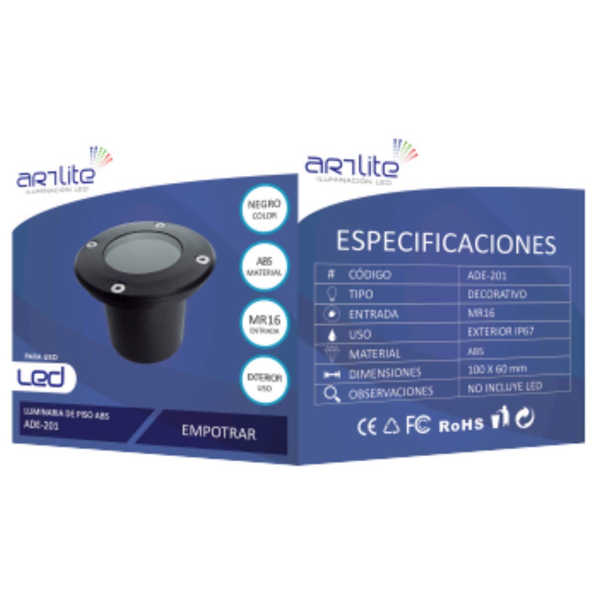 Arlite Luminaria de Piso Empotrable Para Exteriores 50W de Potencía, Vidrio Templado, Color Negro