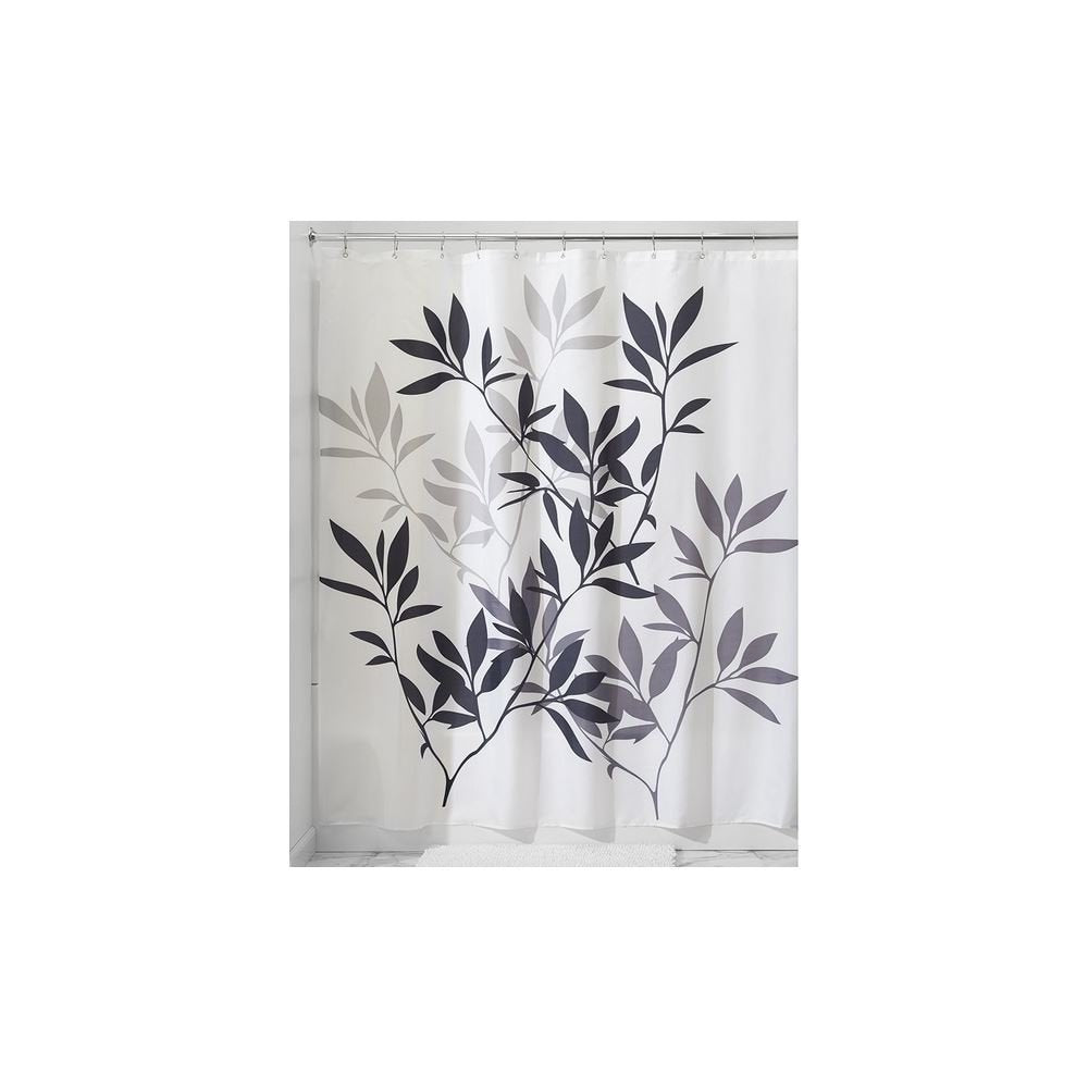 interDesign Leaves Cortina de Ducha | Cortina de baño de diseño de tamaño estándar, 183,0 cm x 183,0 cm | Elegantes Cortinas Estampadas con Dibujo de Hojas | Poliéster Negro/Gris