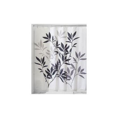 interDesign Leaves Cortina de Ducha | Cortina de baño de diseño de tamaño estándar, 183,0 cm x 183,0 cm | Elegantes Cortinas Estampadas con Dibujo de Hojas | Poliéster Negro/Gris