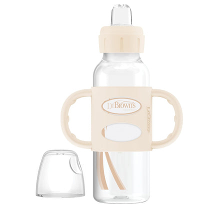 Dr. Brown's Milestones Botella Estrecha con Asas de Silicona, 8 oz, 6 Meses+ - Ecru - 1 Count (Pack of 1)