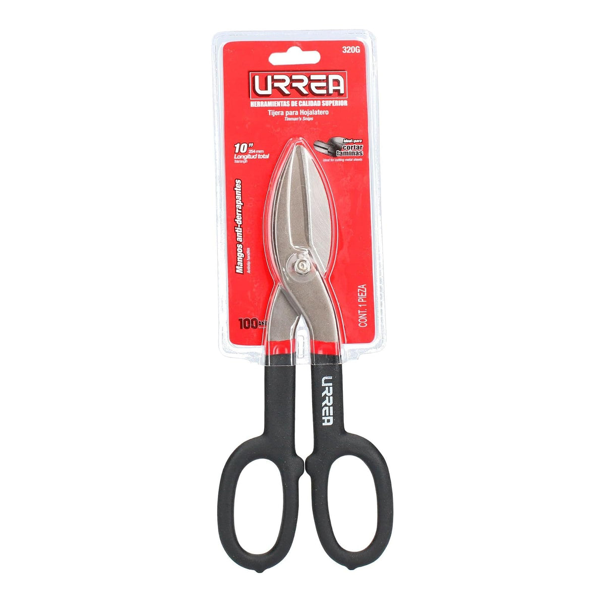 Urrea 320G Tijera para hojalatero con mango rubber grip 10"