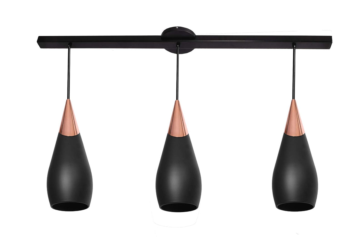 Maxxi MX-CL7014-N/CB/3 Candil de Acero Negro, Detalle en Cobre, Triple en Riel
