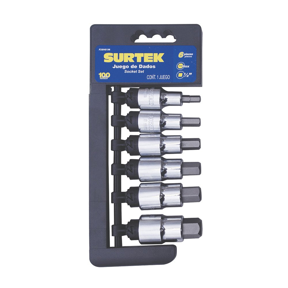 Surtek F58H01M Juego de 6 Dados Punta Hexagonal Métricos, 1/2"