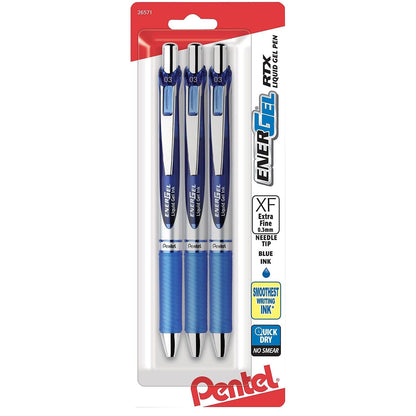 Pentel EnerGel RTX Bolígrafos Retráctiles de Tinta Líquida de Gel - Aguja de 0.3mm - 3 Unidad (Paquete de 1) - Azul