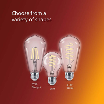 PHILIPS LED clásico sin parpadeo en espiral transparente ST19 regulable, tecnología EyeComfort, 500 lúmenes, blanco suave (2700 K), 5.5W = 60W, certificado por título 20, base E26, paquete de 1