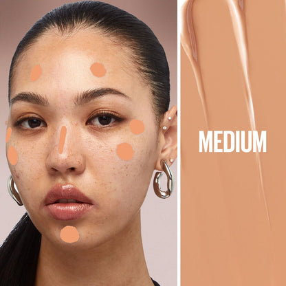 Maybelline Instant Age Rewind Corrector Facial 3 en 1, Borra Ojeras y Líneas Finas, Cubre Imperfecciones, Corrige, Contornea e Ilumina, Cobertura Media Hasta 12H Tono 130 Medium, 6 ml