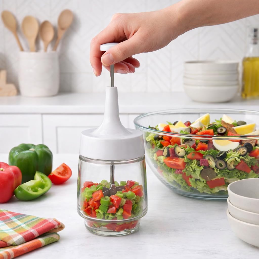 HIC Kitchen - Picador de cebolla antiguo, cuchillas de acero inoxidable 18/8 de borde liso
