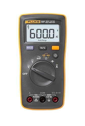 Fluke 107 ESP Multímetro Digital Bolsillo Cat III 600 V Medición AC/DC Hasta 600 V / 10 A Continuidad Resistencia Capacitancia Frecuencia Pantalla Retroiluminada (Valor Medio)