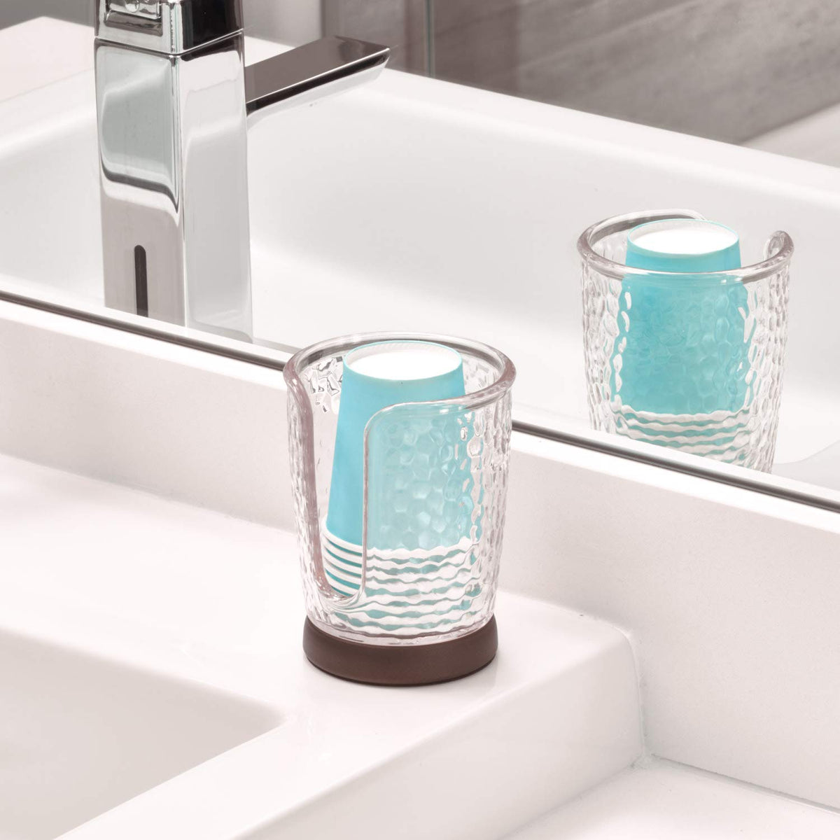 interDesign 53651 Rain Disposable Paper and Plastic Cup Dispenser for Bathroom Vanity and Countertops, Clear/Bronze