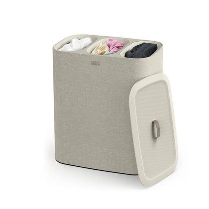 Joseph Joseph Tota Trio - Cesta separadora para ropa sucia de 90 litros con tapa, 3 bolsas de lavado extraíbles con asas, color crudo - Crudo - 90L - Trío - Cesta de lavandería