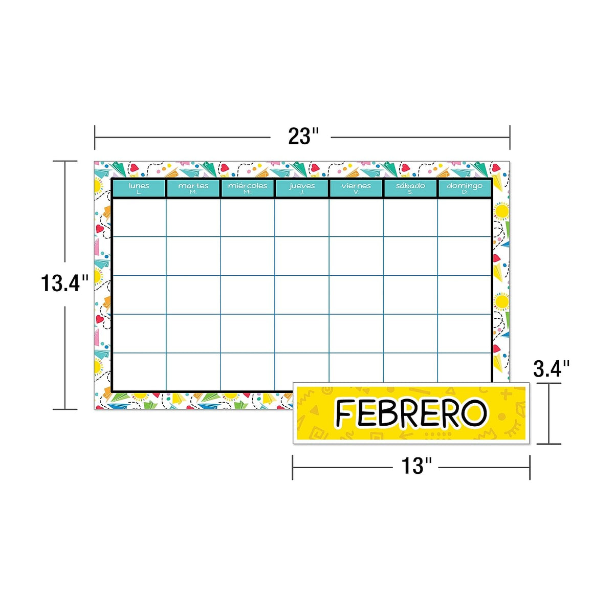 Carson Dellosa Happy Place - Juego de 139 piezas de calendario español, cabecera mensual, día festivo, cobertura de números, estaciones, clima, tabla de días de la semana, ESL o aula bilingüe, tablero