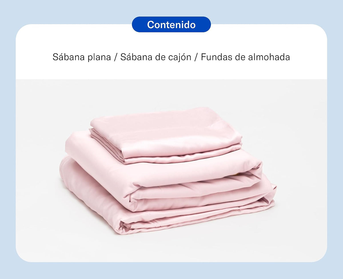 Luuna Juego de Sábanas Matrimonial de Bambú 300 Hilos, 1 Juego de 4 Piezas, Suaves, Frescas, Transpirables y Resistentes, Alta Calidad, Marca Mexicana (Rosa)