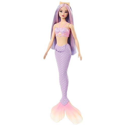 Barbie Fantasía Muñeca Sirena Cabello Lila para niñas de 3 años en adelante