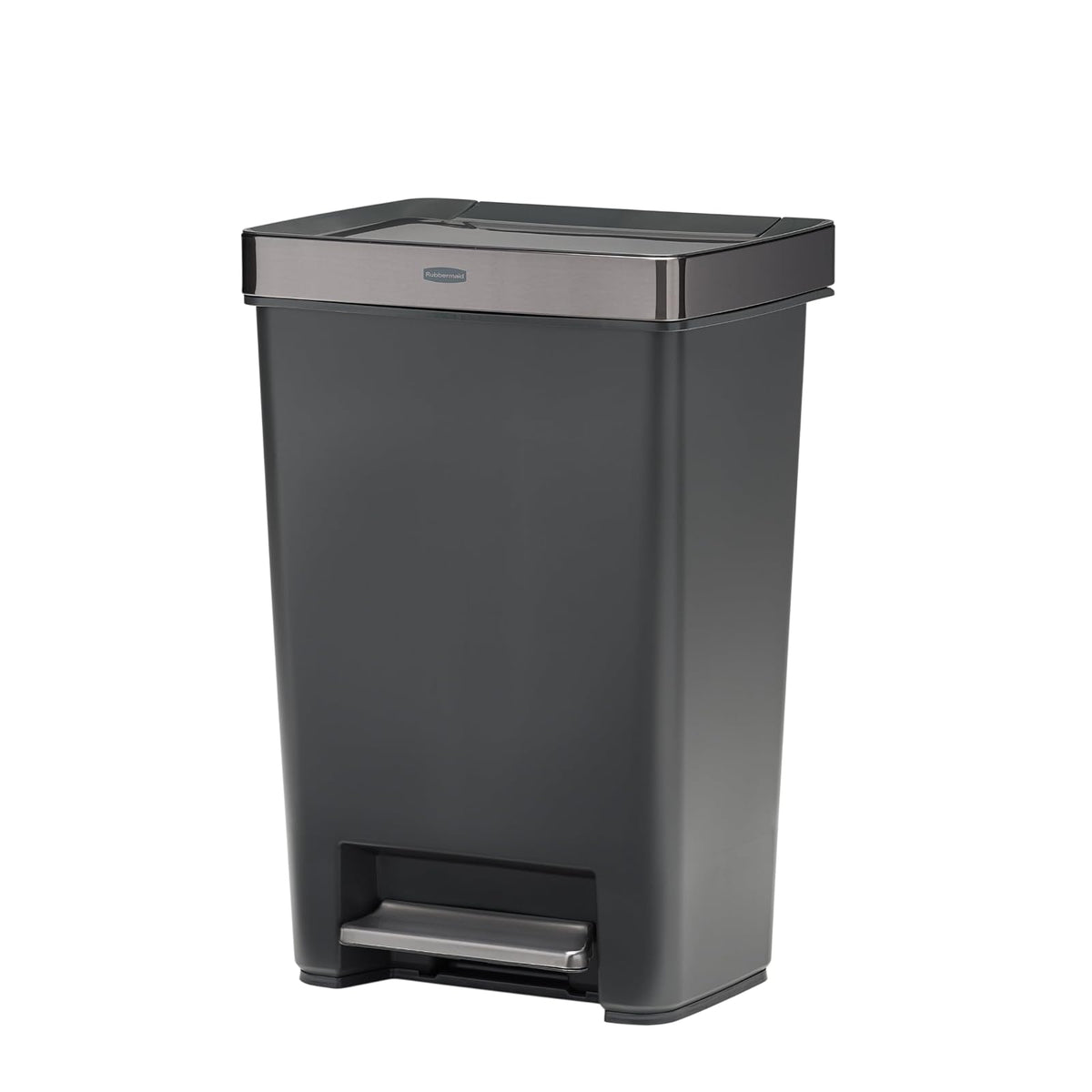 Rubbermaid Premier® Series IV – Contenedor con Pedal para Residuos, Bote con Tapa de Acero Inoxidable Resistente a Huellas y Cierre Silencioso, Capacidad de hasta 47 L, Gris Carbón 2129976 - 12.4G - Acentos de metal