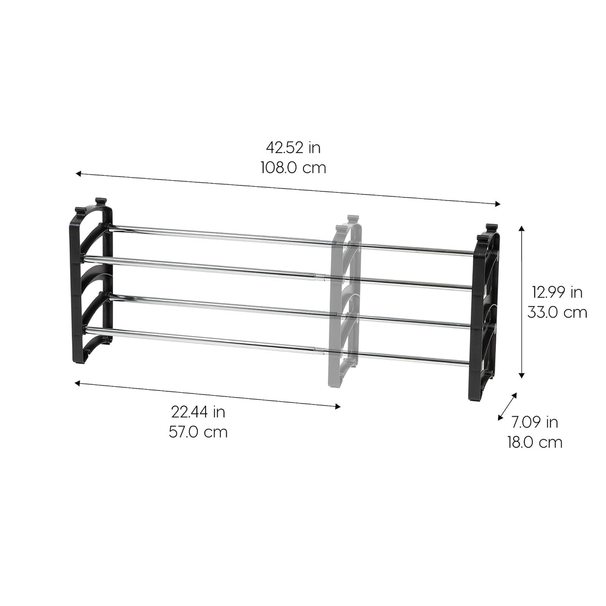 IRIS USA Zapatera Extensible de 2 Niveles para 10 Pares, Metal | Se adapta a varios tamaños de calzado con longitud ajustable para mayor flexibilidad