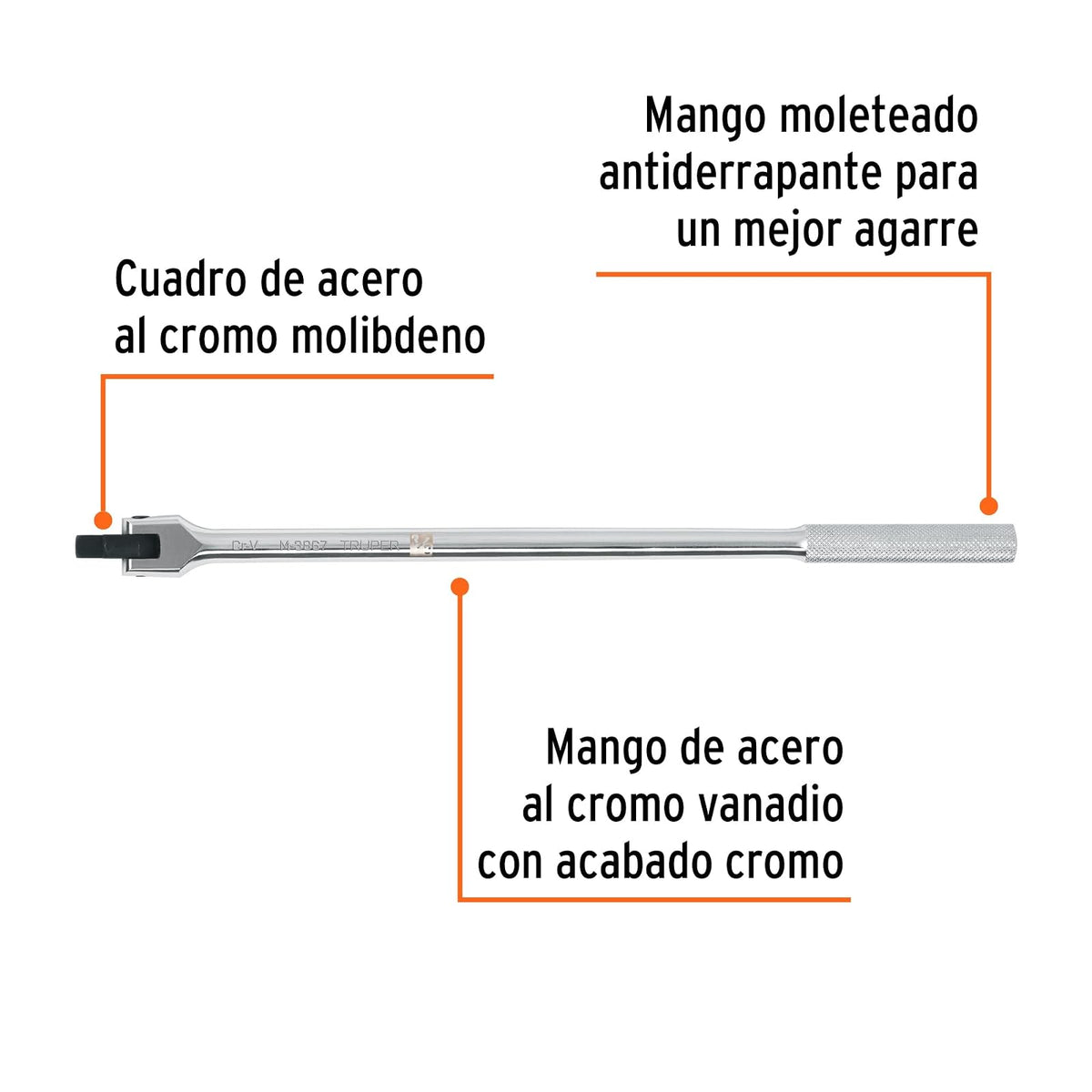 Truper M-3867, Mango articulado de 15" x 13 mm para dados cuadro 3/8"