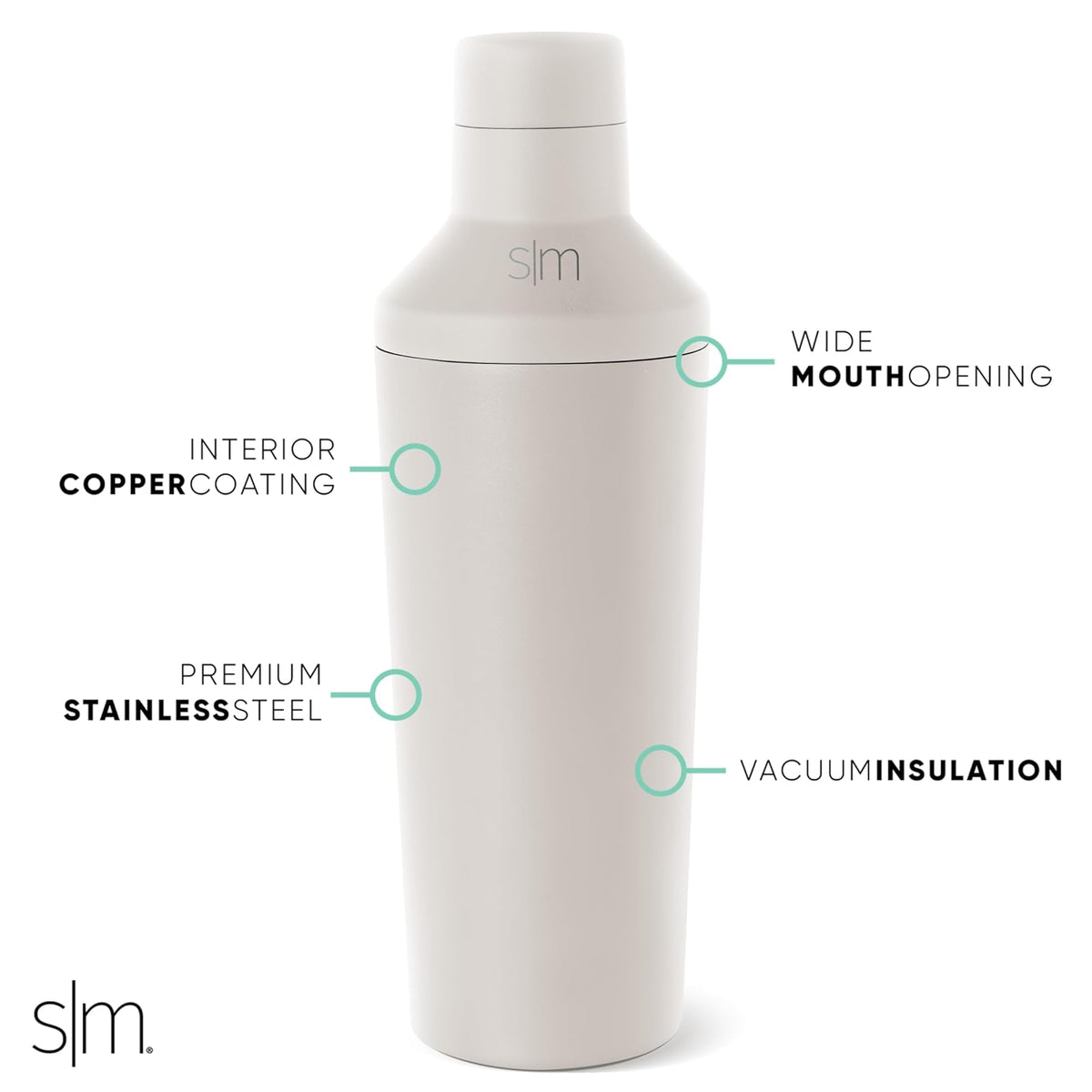 Simple Modern Coctelera con Tapa Medidora | Regalos De Acero Inoxidable Para Mujeres & Hombres | Classic Shaker Colección | 590ml | Almond Birch