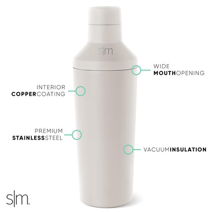 Simple Modern Coctelera con Tapa Medidora | Regalos De Acero Inoxidable Para Mujeres & Hombres | Classic Shaker Colección | 590ml | Almond Birch