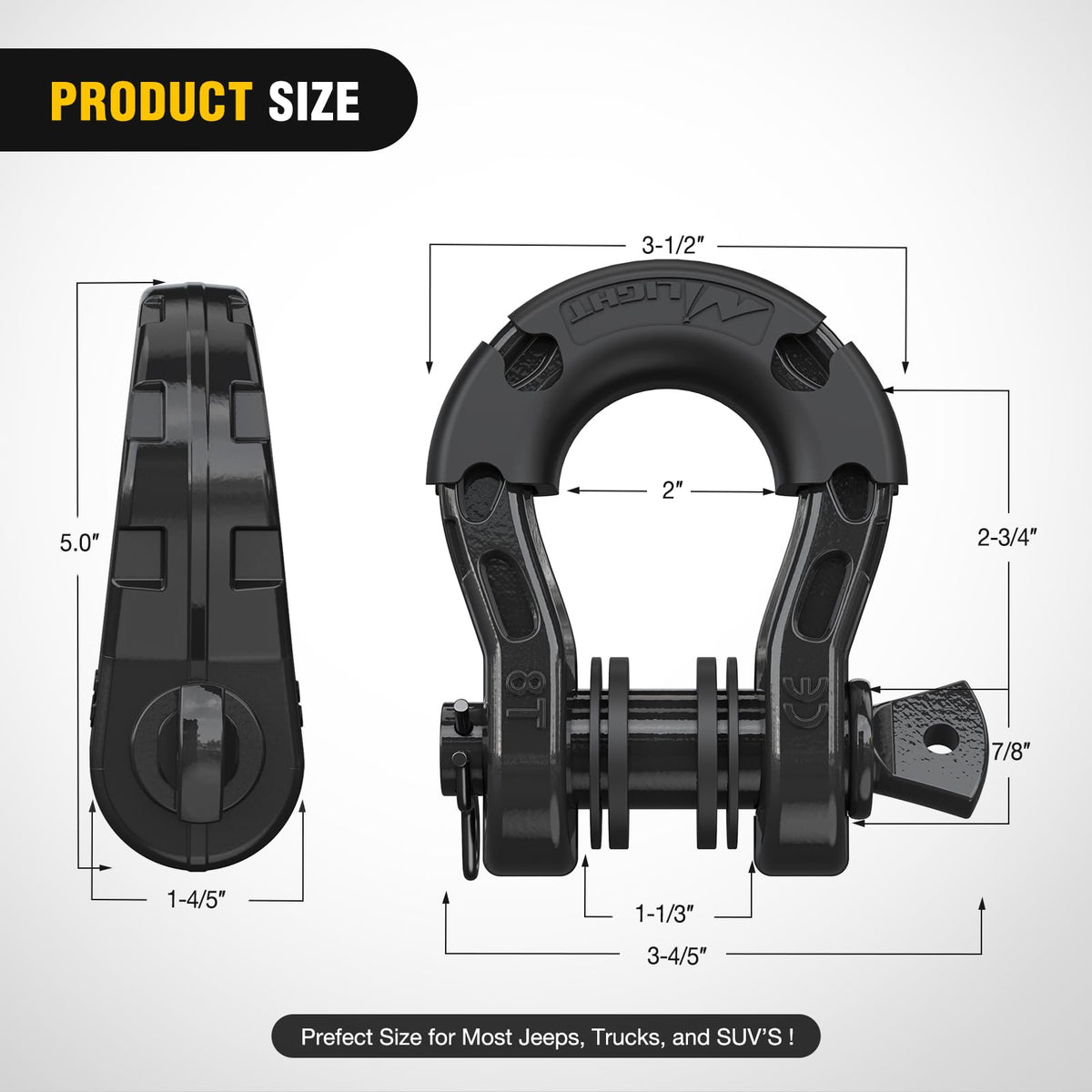 Nilight Grilletes de Anillo en D 3/4", Pasador 7/8", 70 LB, Negro, Paquete de 2 - Compatible Jeep, ATV, Camión
