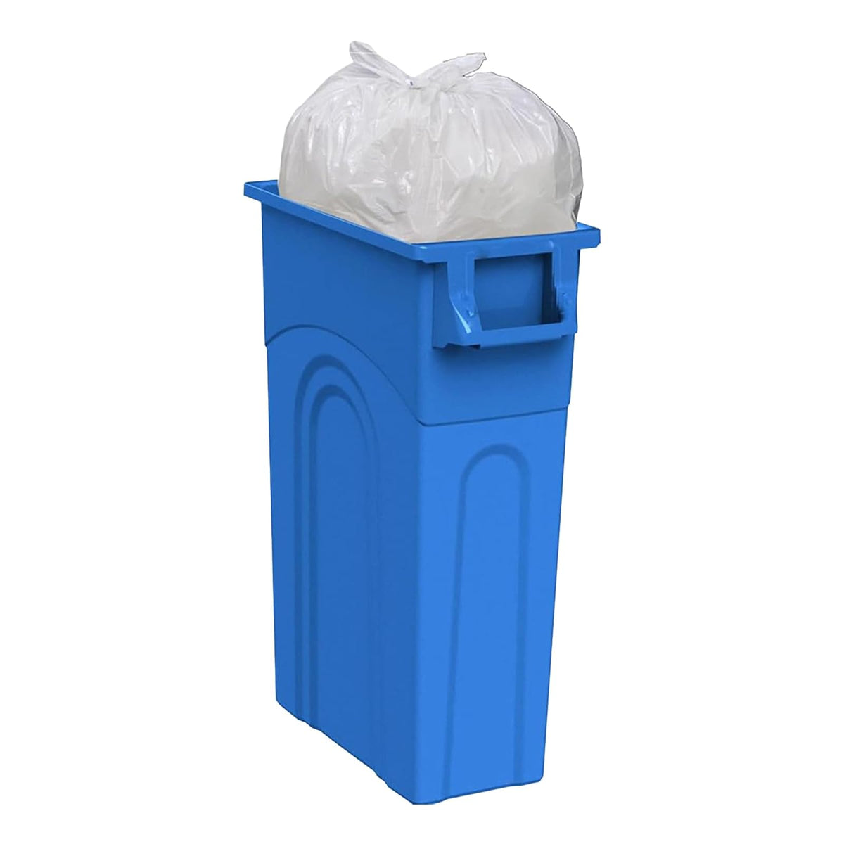 United Solutions Highboy Contenedor de reciclaje, 23 galones, perfil delgado que ahorra espacio y fácil extracción de bolsas para uso en interiores o exteriores, reciclaje azul