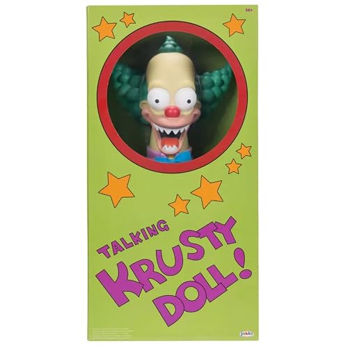 Jakks Pacific - The Simpsons Talking Krusty Doll de 40 cm – Modos Bueno/Malo, Frases en Inglés y Switch, con Cuerda Tiradora – Peluche Articulado Oficial para Fans 14+ Años