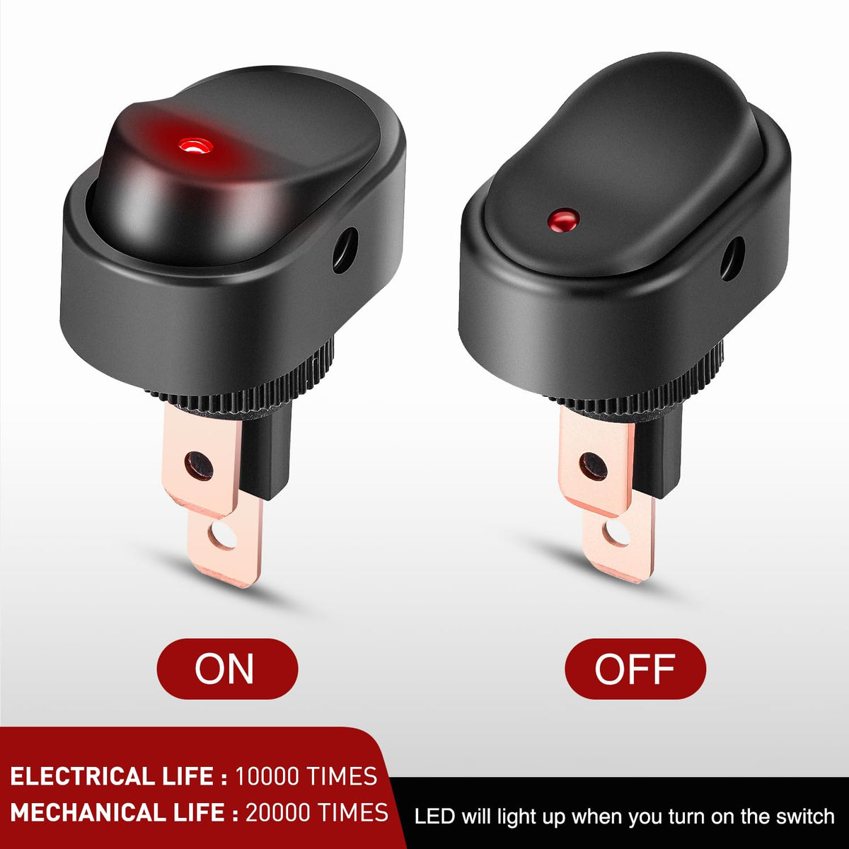 Nilight - 5 interruptores basculantes con iluminación LED, 12 V, iluminados, 30 A, 3 pines, SPST, forma ovalada, 12 mm, orificio, rojo, amarillo, azul, verde, para coche, camión, RV, motocicletas,