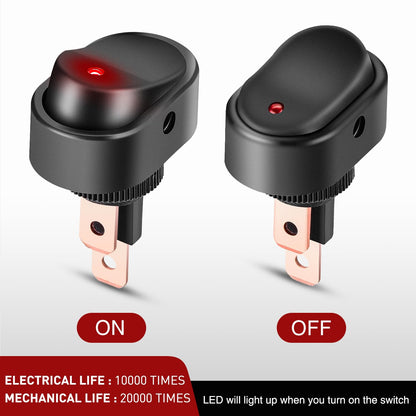 Nilight - 5 interruptores basculantes con iluminación LED, 12 V, iluminados, 30 A, 3 pines, SPST, forma ovalada, 12 mm, orificio, rojo, amarillo, azul, verde, para coche, camión, RV, motocicletas,