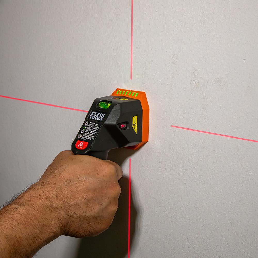 Klein Tools ESF150LL - Buscador electrónico de pernos con láser de línea cruzada, nivel de burbuja, clase láser 3R; ≤5 mW; 15 pies en todas las direcciones, para pernos de madera y metal, alerta LED y