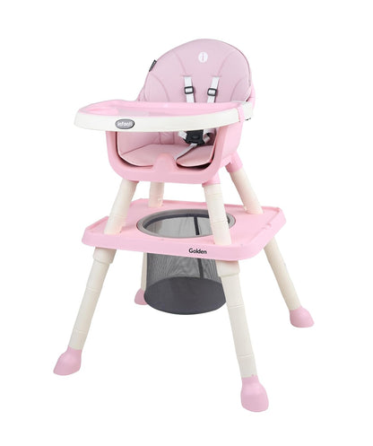 INFANTI | Silla Alta GOLDEN 6 en 1 | Bandeja Desmontable | Mesa Interactiva | Canasta para Accesorios | 6-36 Meses o Hasta 15 kg | Color Rosa