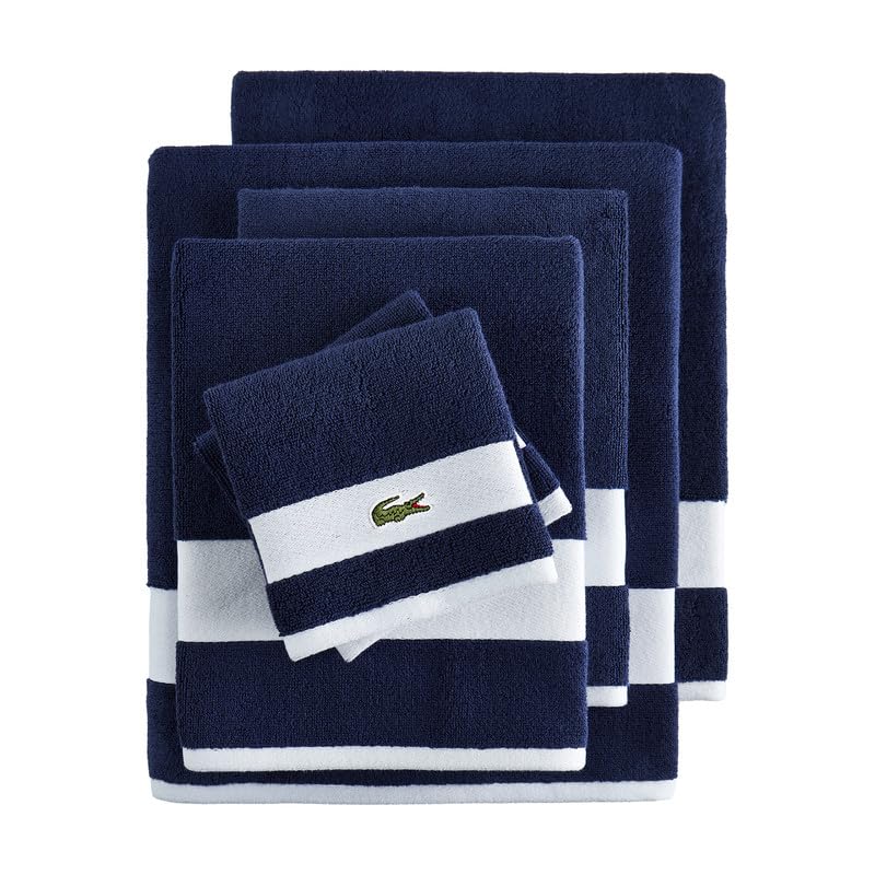 Lacoste Sport Stripe - Juego de toallas de algodón de lujo de 6 piezas, fabricadas con 100% algodón Supima suave, absorbente y de secado rápido, incluye 2 toallas de baño, 2 toallas de mano, 2 toallas