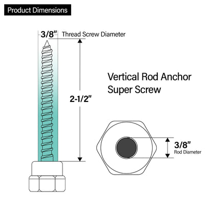 Everflow 8009925 - 25 3/20,3 cm Tornillo Vertical varilla roscada Anchor Diseñado para madera, acero zinc acabado, longitud de 3/8 X 2 - 1/5,1 cm - Tornillo (Pack de 25)