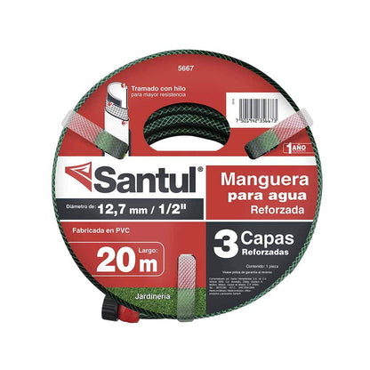 Santul 5668 Manguera para Jardín Reforzada 3 Capas, 30 m, Conexión 1/2" - 20 M - Manguera Reforzada
