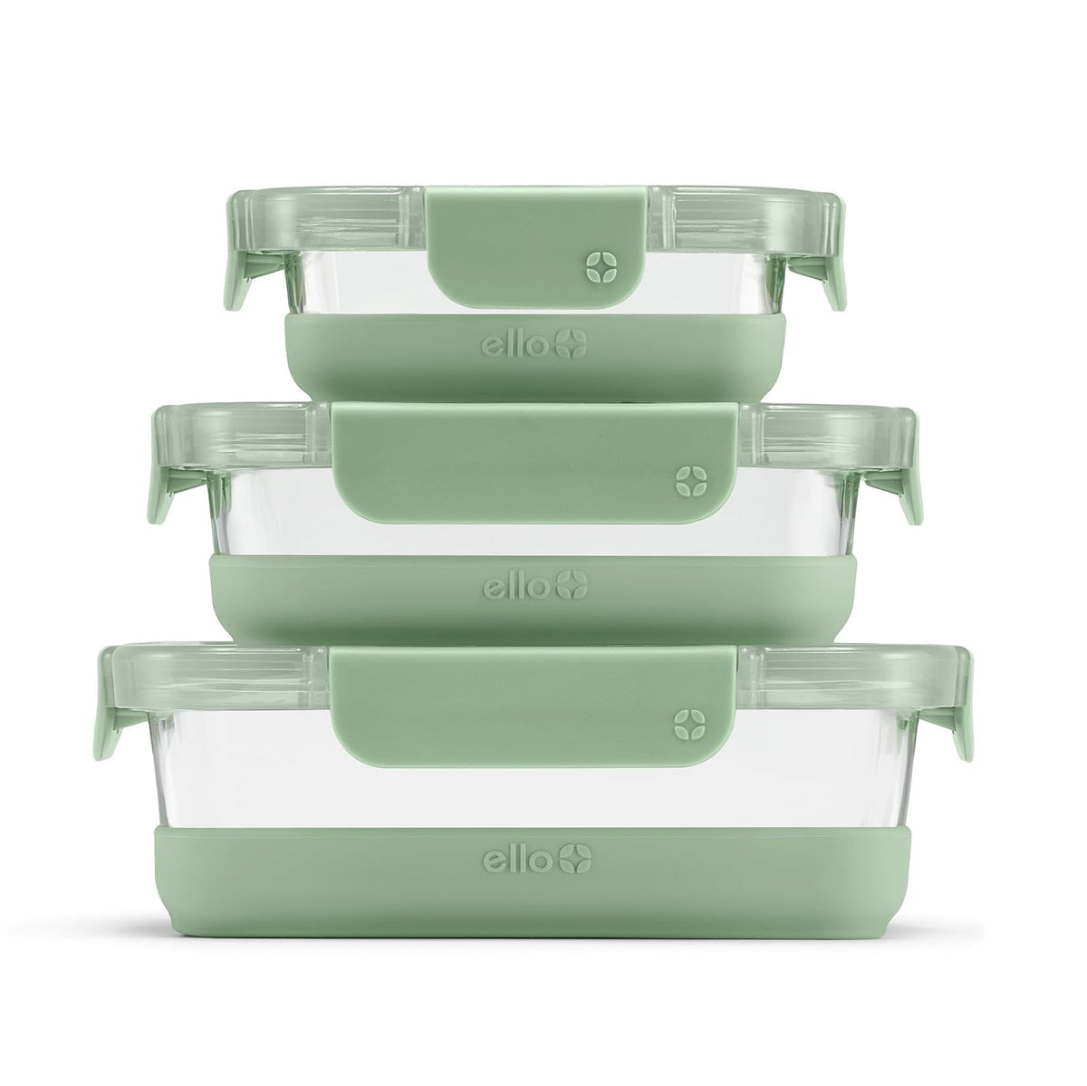 Ello Duraglass - Juego de 6 unidades, paquete de 3 unidades, recipiente de vidrio para almacenamiento de alimentos con funda de silicona y tapas de plástico herméticas sin BPA, apto para lavaplatos