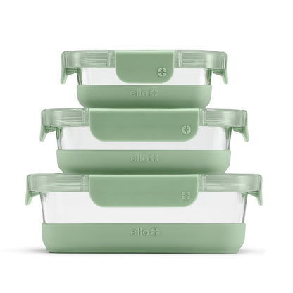 Ello Duraglass - Juego de 6 unidades, paquete de 3 unidades, recipiente de vidrio para almacenamiento de alimentos con funda de silicona y tapas de plástico herméticas sin BPA, apto para lavaplatos
