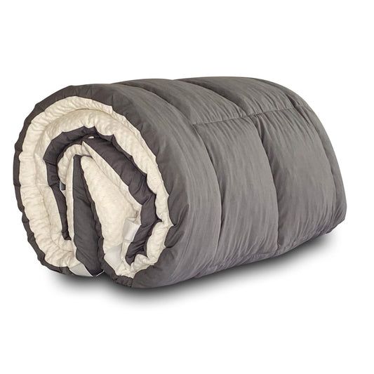Memory Foam | Colchoneta Cloud Matrimonial - Sobrecolchón Capitonada con Dos Vistas Fresca/Caliente - Blanca/Gris- 100