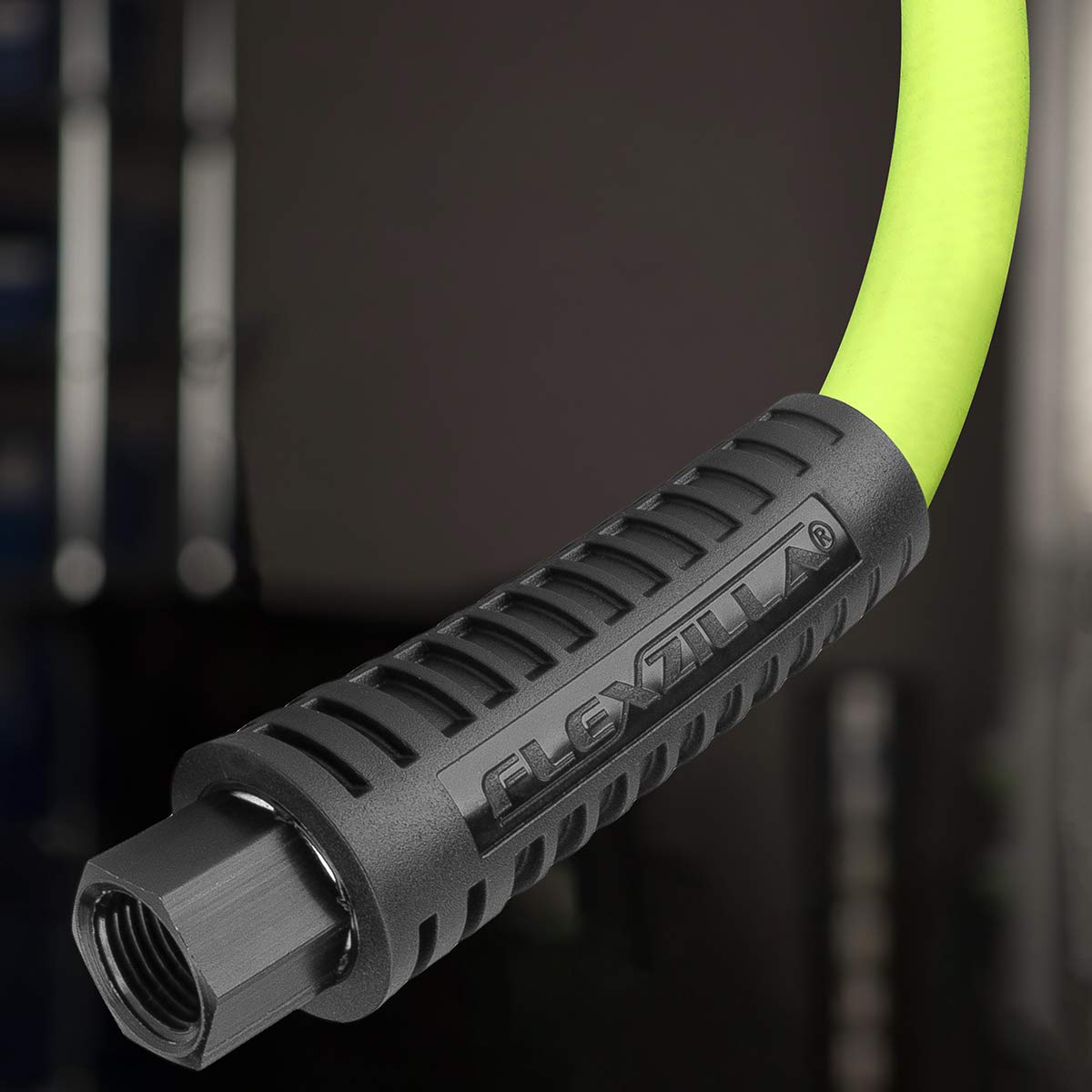 Flexzilla Ball Swivel Whip Air Hose, 1/4 in. x 4 ft. (1/4" MNPT Ball Swivel x 1/4" FNPT Ends), Heavy Duty, Lightweight, Hybrid, ZillaGreen - HFZ1405YW2B