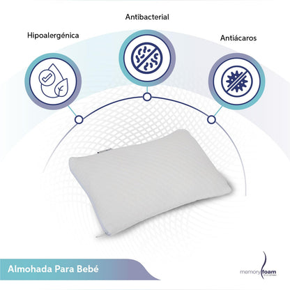 Memory Foam Baby | Almohada de Bebé Cómoda y Segura - Firmeza Media – Blanco – 24x38x10 cm – Hecha