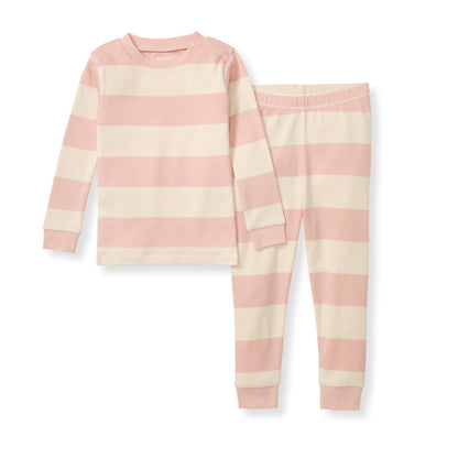 Burt's Bees Baby Pijama de 2 Piezas de Algodón Orgánico para Niña - 2 Años - Rayas de rugby de arena rosa