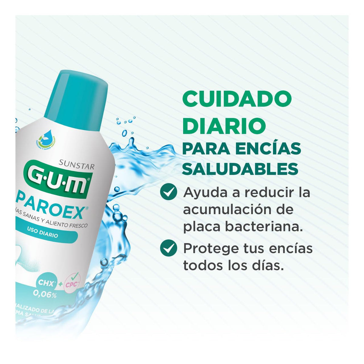 GUM - Enjuague Bucal Paroex Uso Diario con Clorhexidina y Fórmula Sin Alcohol - Cuidado Continuo de Encías y Frescura Duradera - 500 ml