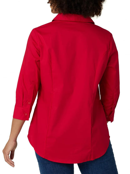 Riders by Lee Indigo Camisa Tejida de Manga ¾ de fácil Cuidado Camisa Abotonada para Mujer