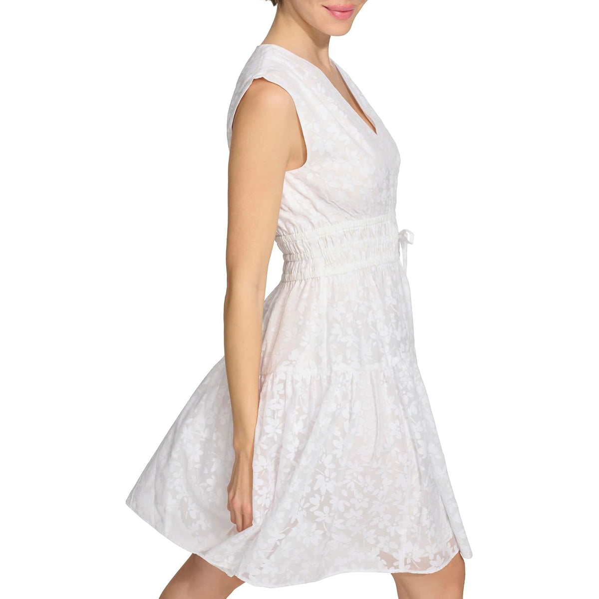 Tommy Hilfiger Sleeveless V-Neck Petal Burnout Fit & Flare Mini Dress Vestido Mujer