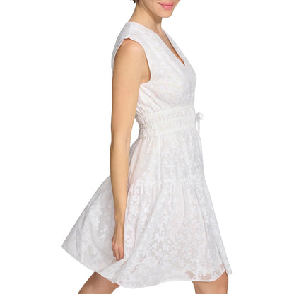 Tommy Hilfiger Sleeveless V-Neck Petal Burnout Fit & Flare Mini Dress Vestido Mujer