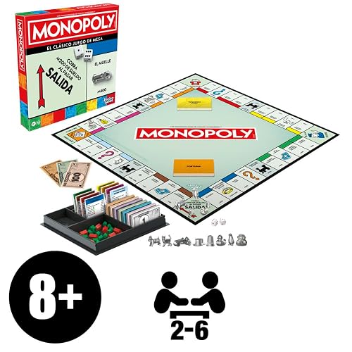 Hasbro Gaming Monopoly - Juego de Mesa de Negociar Propiedades con Bandeja de Almacenamiento y Tokens Grandes para 2 a 6 Jugadores a Partir de 8 años