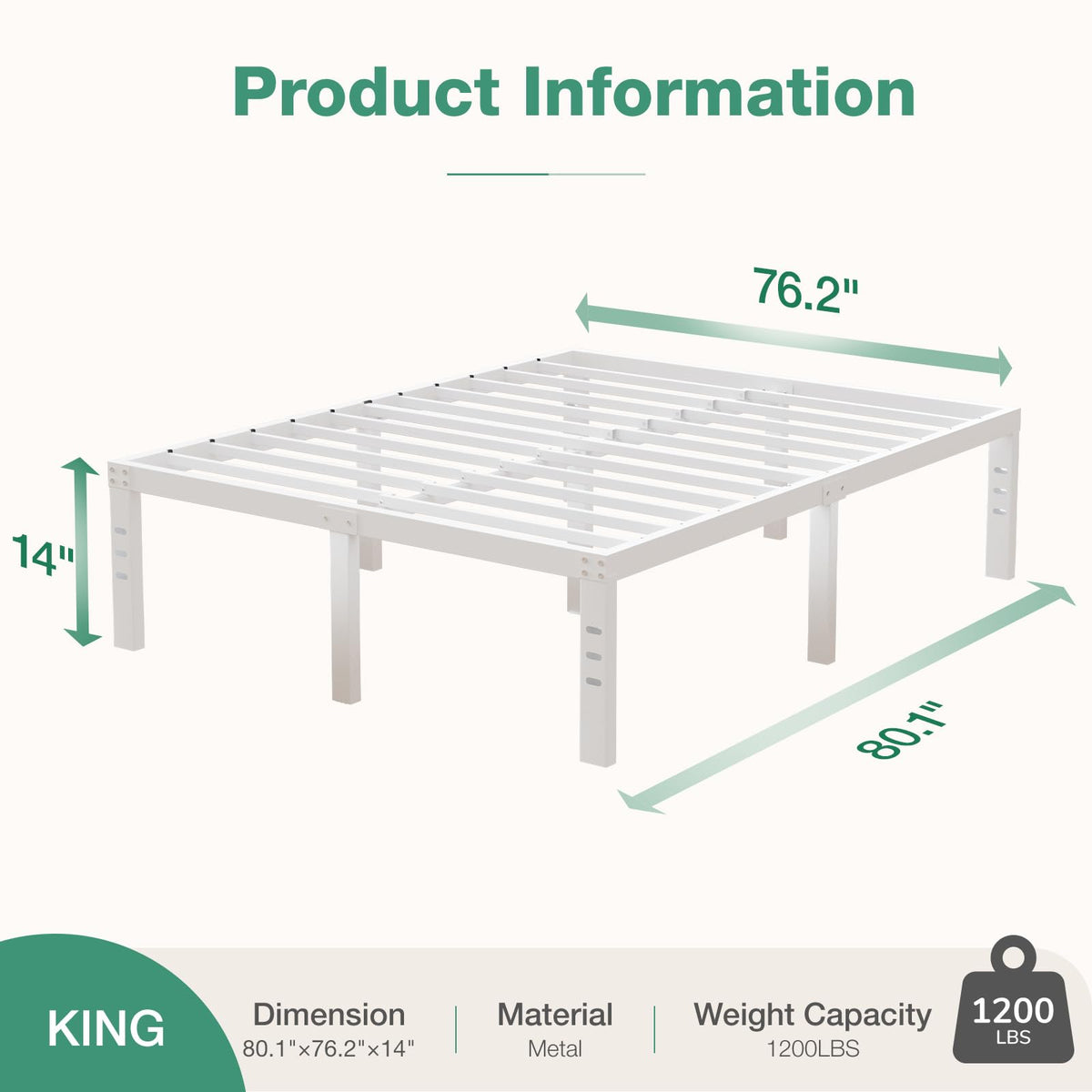 Novilla - Marco de Cama tamaño King, Marco de Cama de Plataforma de Metal de 14 Pulgadas, tamaño King con Espacio de Almacenamiento Debajo de la Cama, Soporte de Listones de Acero Resistente, fácil